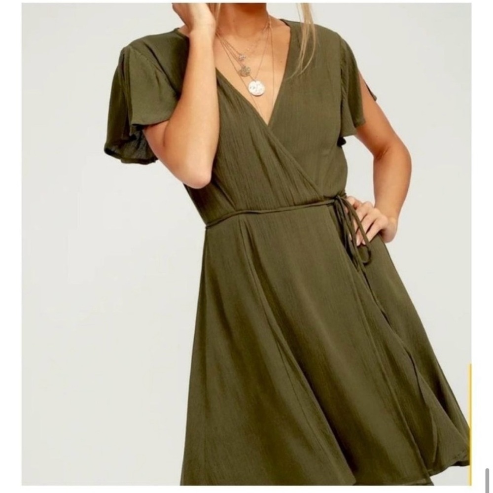 Lulu’s Harbor Point Wrap Dress in Olive Green